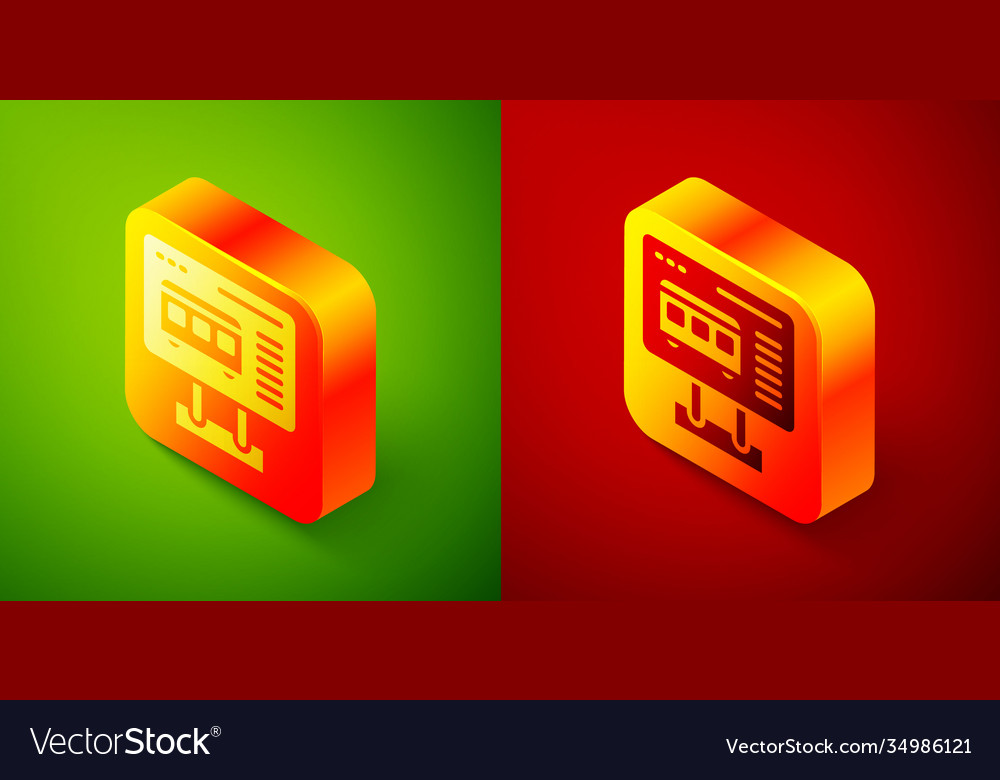 Isometric ticket office to buy tickets for train vector image Isometric ticket office to buy tickets for train