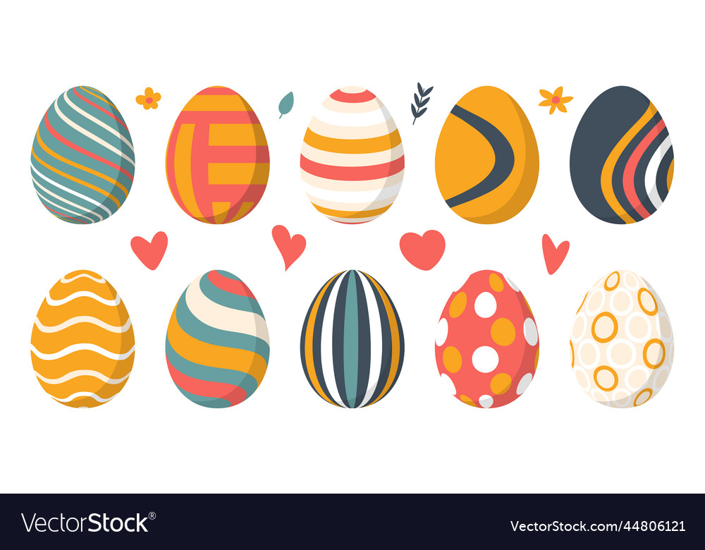 Set of 10 color easter eggs with pattern design Vector Image Set of 10 color easter eggs with pattern design