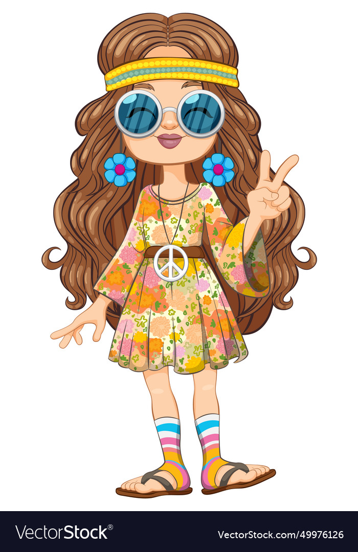 Cartoon of a girl dressed in colorful hippie Vector Image