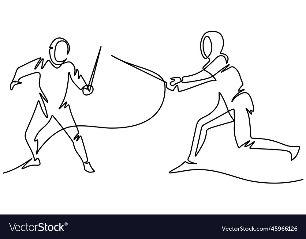 Continuous one line drawing of two man fencing Vector Image