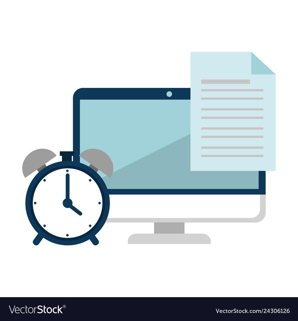 Electronic document with computer and alarm vector image Electronic document with computer and alarm