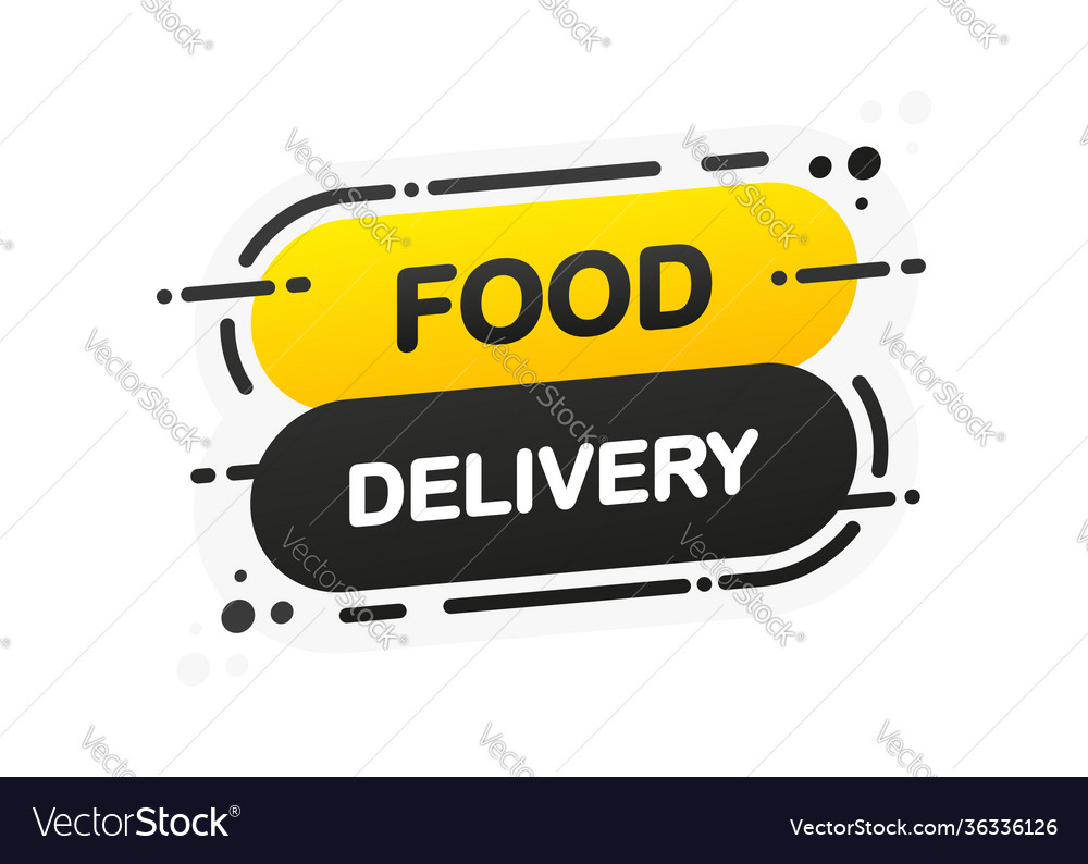 Food delivery isolated yellow flat banner on white