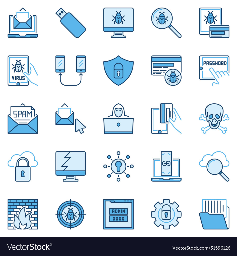 Hacking or hacker colored icons computer vector image Hacking or hacker colored icons computer