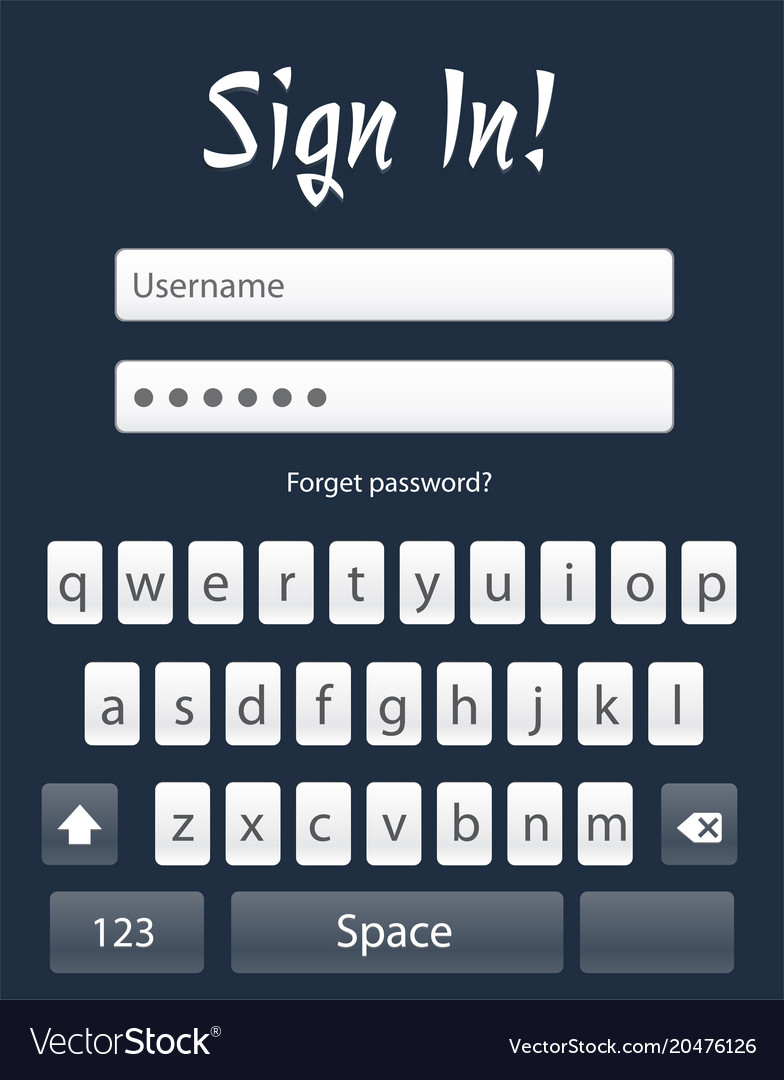 Login app ui screen with keyboard