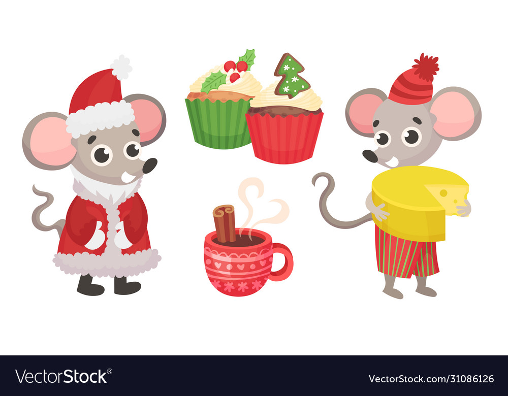 New year attributes with mouse characters wearing