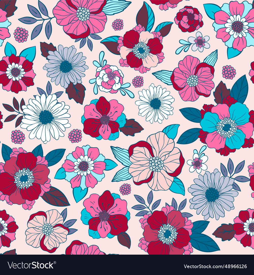 Pattern with colorful hand draw flowers Vector Image Pattern with colorful hand draw flowers