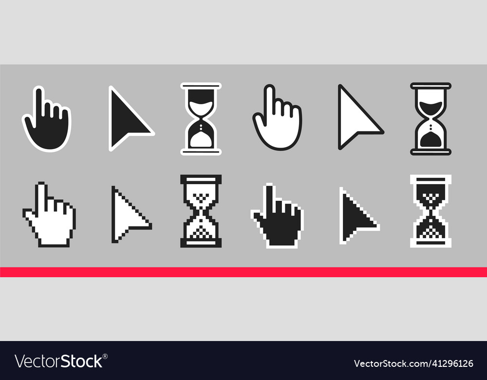 Pointer hand arrow and hourglass loading clock