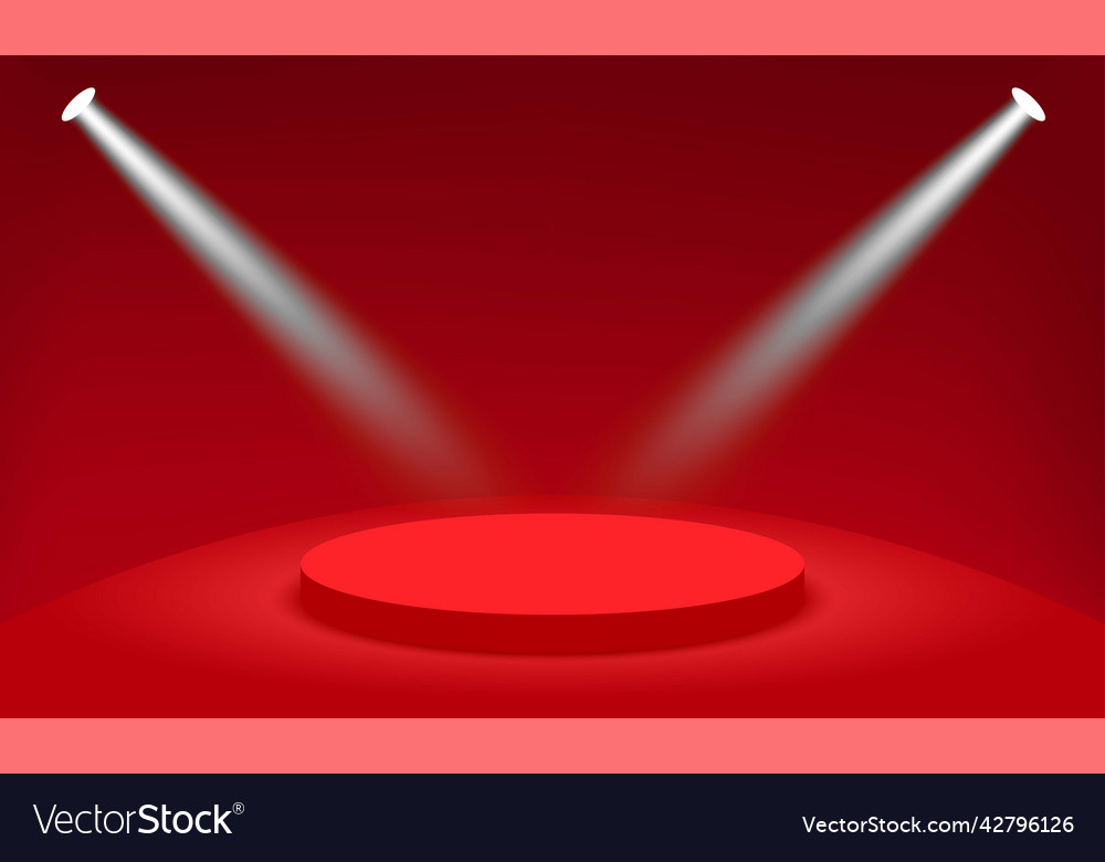 Red podium with neon light in the room