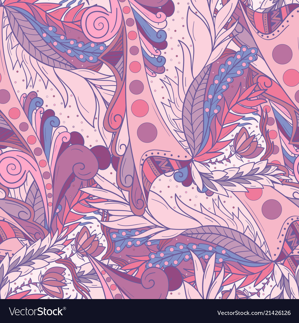 Seamless patterns with abstract waves and leaves Vector Image Seamless patterns with abstract waves and leaves