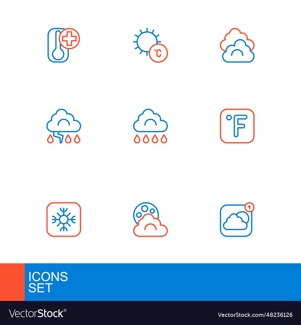 Set line weather forecast app cloud with moon