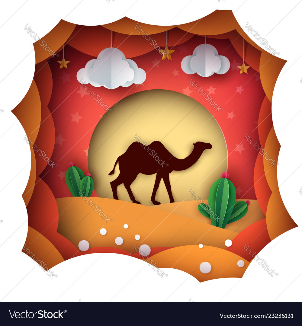 Cartoon paper landscape camel