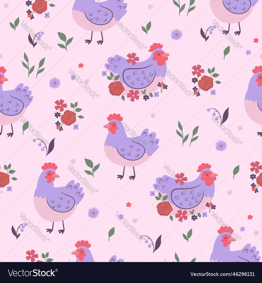 Charming Chicken Flower Pattern – Royalty-Free Vector | VectorStock, image size:1000x1080