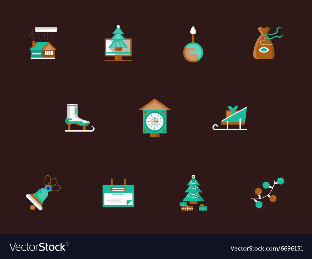 Flat color winter holidays icons set