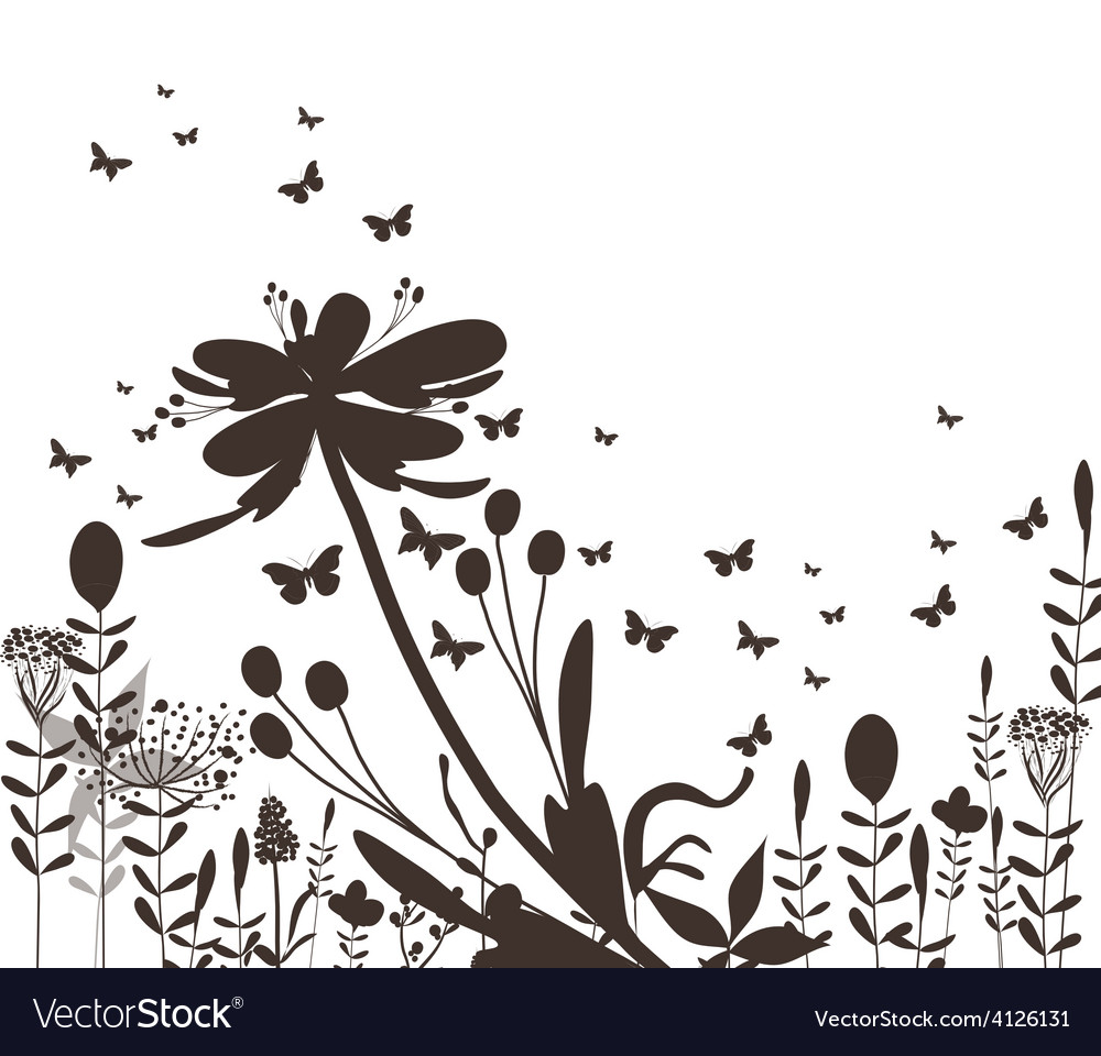 Floral silhouette and butterflies black Royalty Free Vector