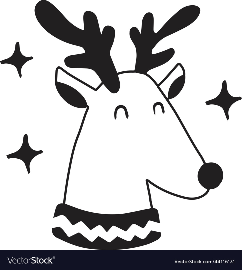 Hand drawn cute happy reindeer face Royalty Free Vector