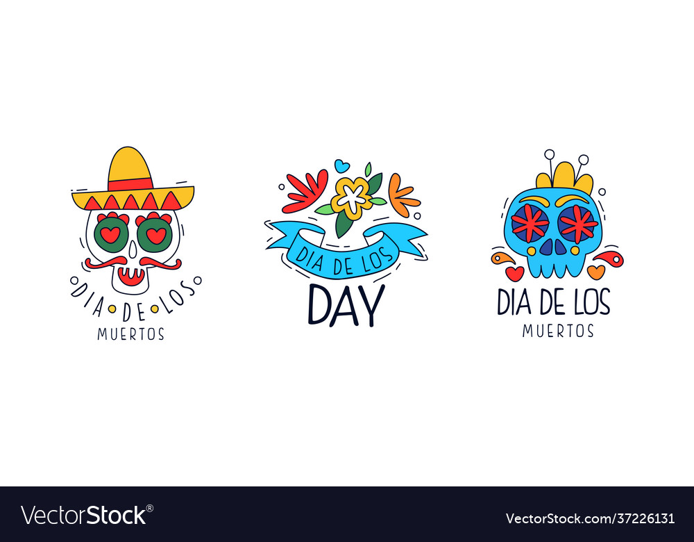 Set dia de los muertos day logo design