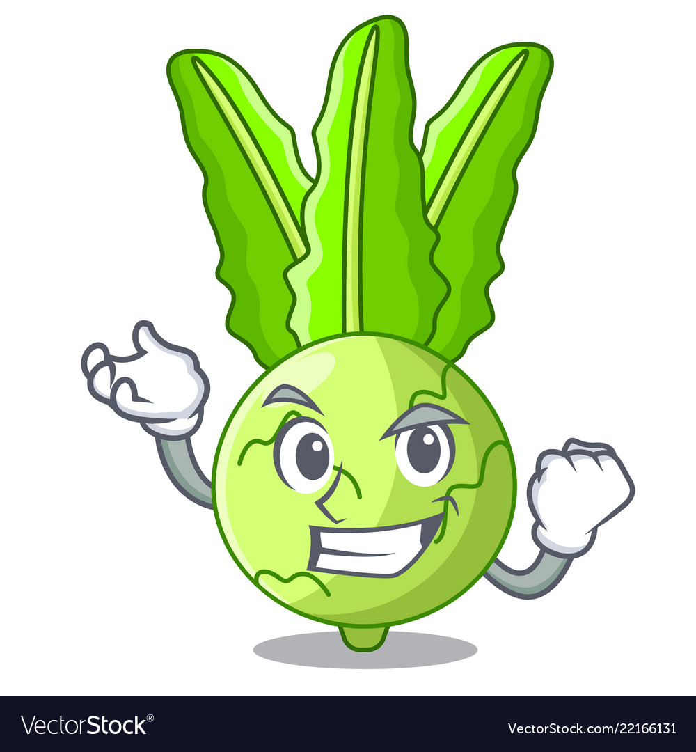 Successful character kohlrabi on a wooden table