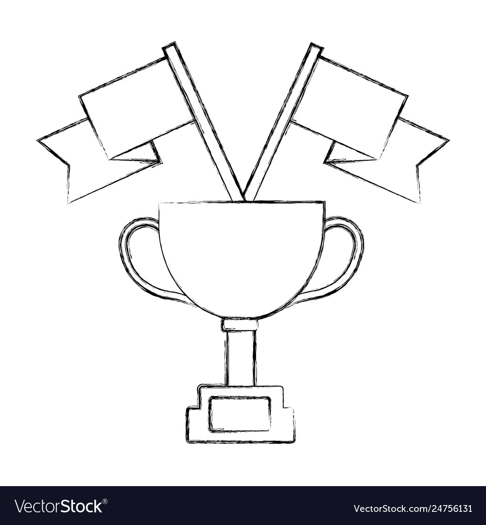 Trophy cup with flags markers isolated icon