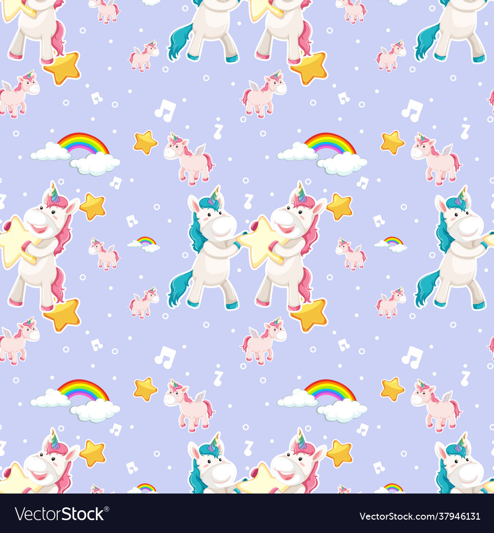 Unicorn seamless pattern with many clouds