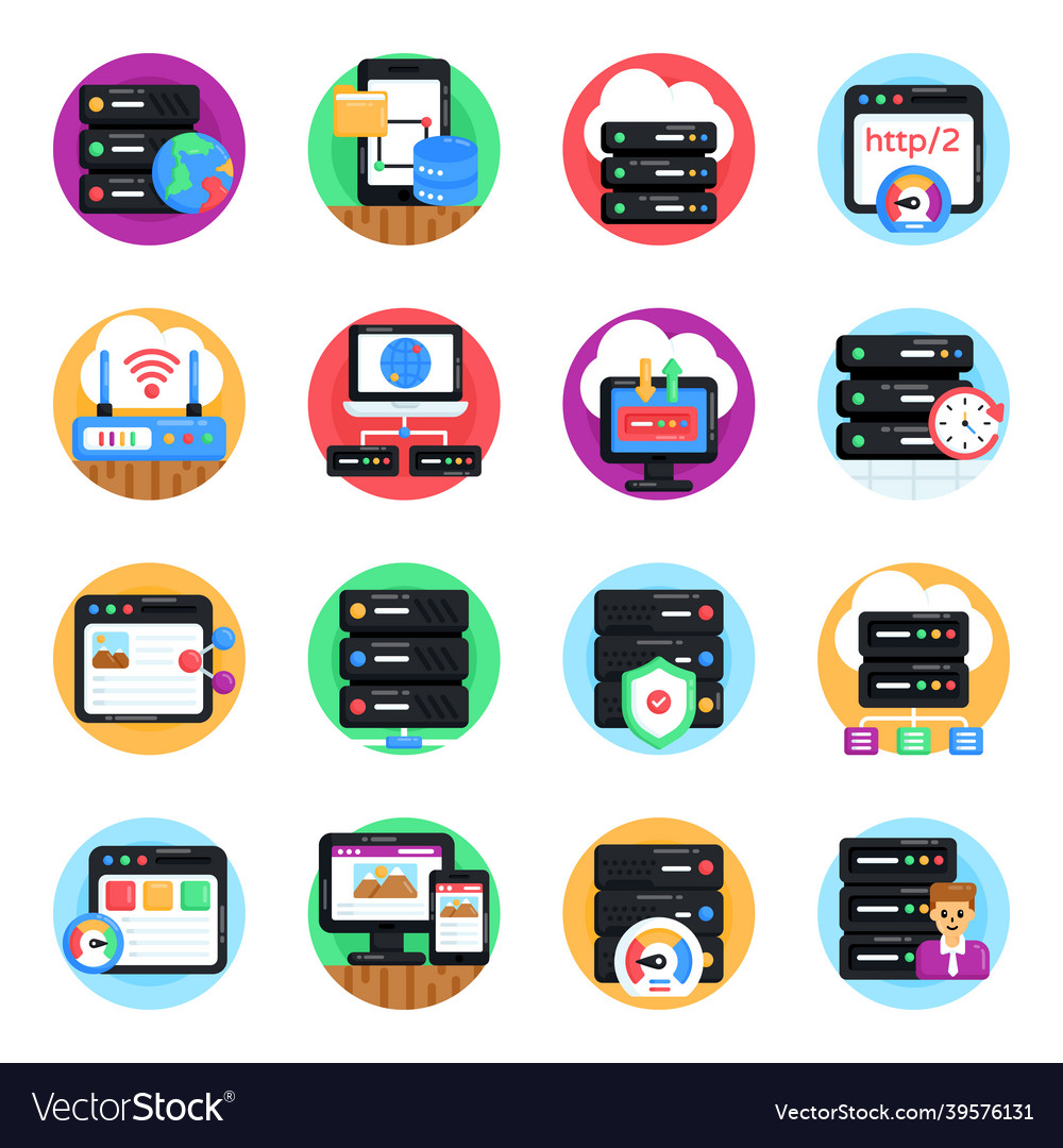 Web and cloud hosting flat icons Royalty Free Vector Image