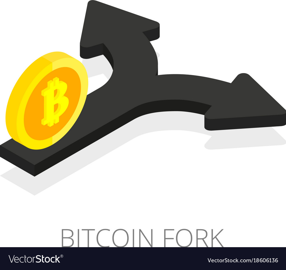 Bitcoin fork isolated isometric arrow split