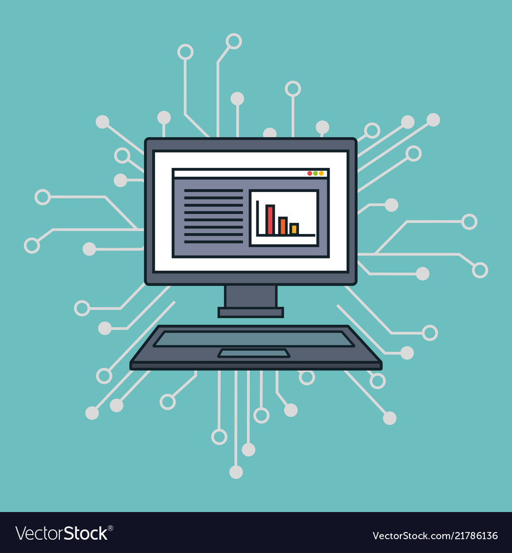 Desktop computer with big data icons vector image Desktop computer with big data icons