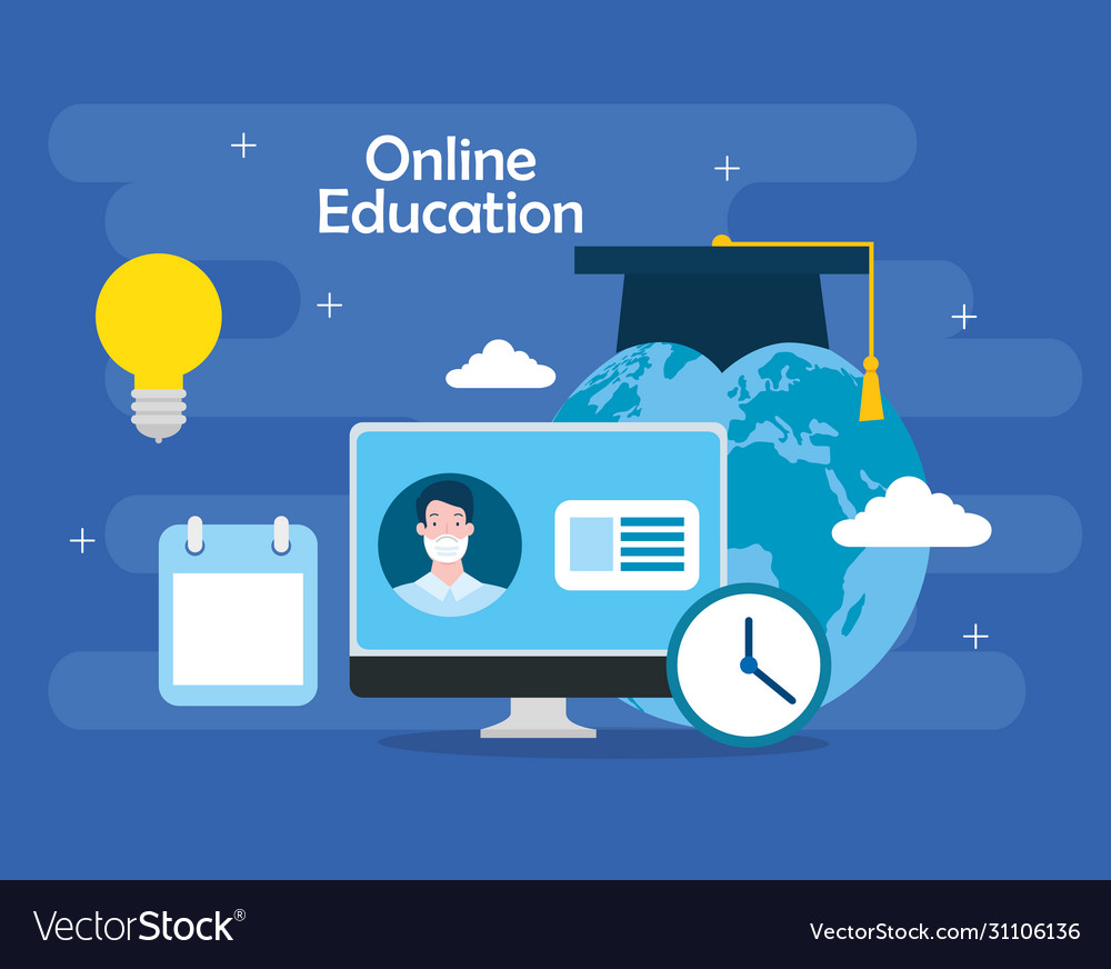 Education Online Technology With Computer Vector Image