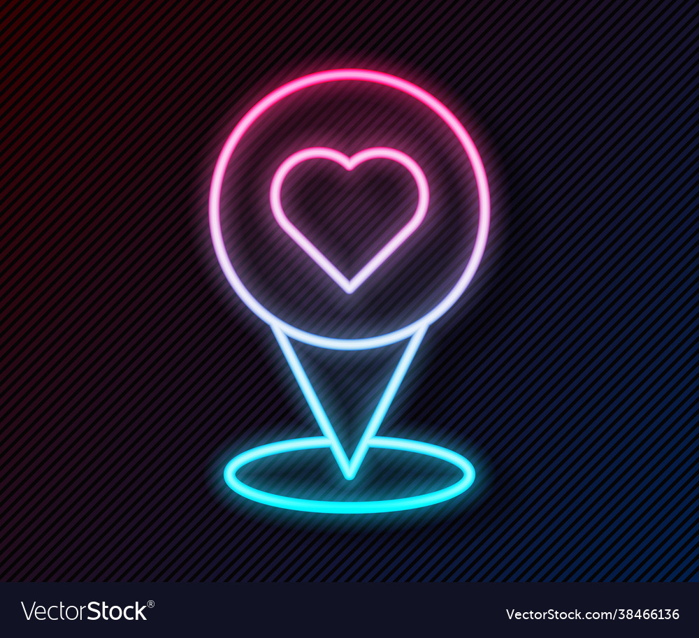 Glowing neon line map pointer with heart icon vector image Glowing neon line map pointer with heart icon