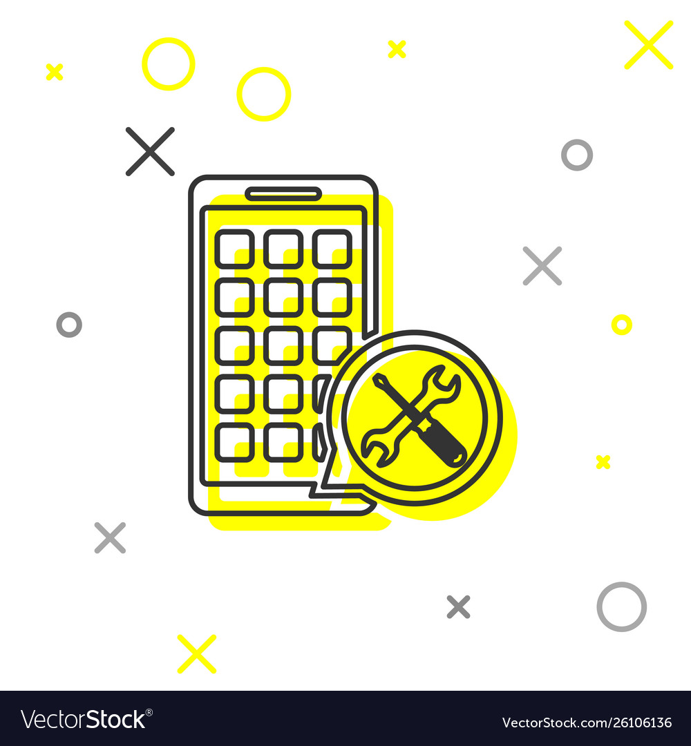 Grey line mobile apps with screwdriver and wrench