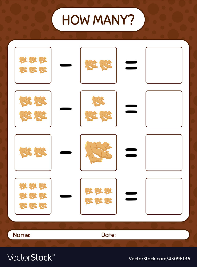 How many counting game with ginger worksheet Vector Image How many counting game with ginger worksheet
