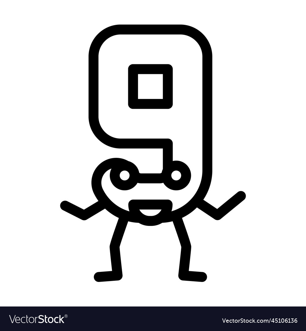 Nine number character line icon Vector Image Nine number character line icon