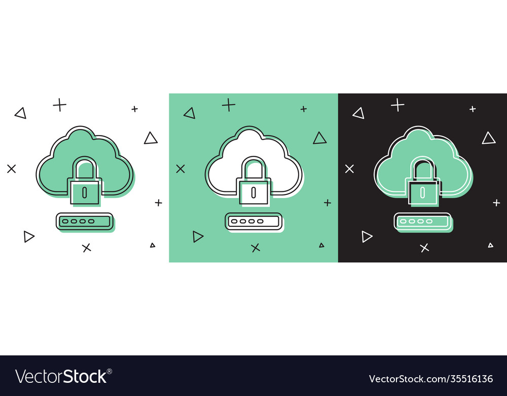 Set cloud computing lock icon isolated on white Vector Image Set cloud computing lock icon isolated on white