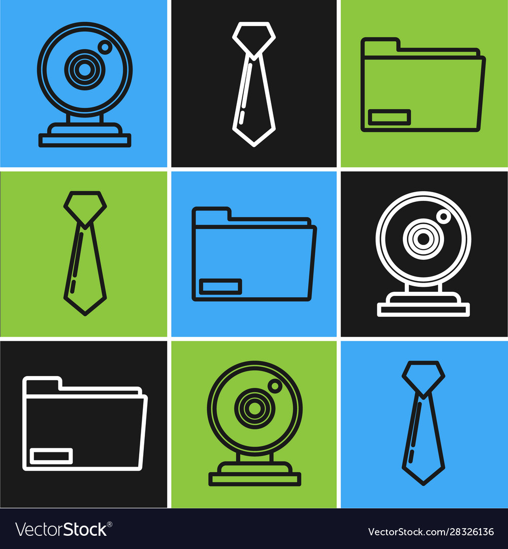 Set line web camera document folder and tie icon vector image Set line web camera document folder and tie icon