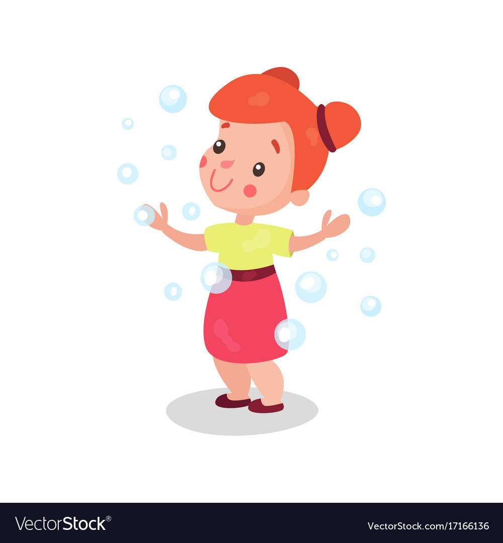 Sweet cartoon redhead little girl having fun Vector Image