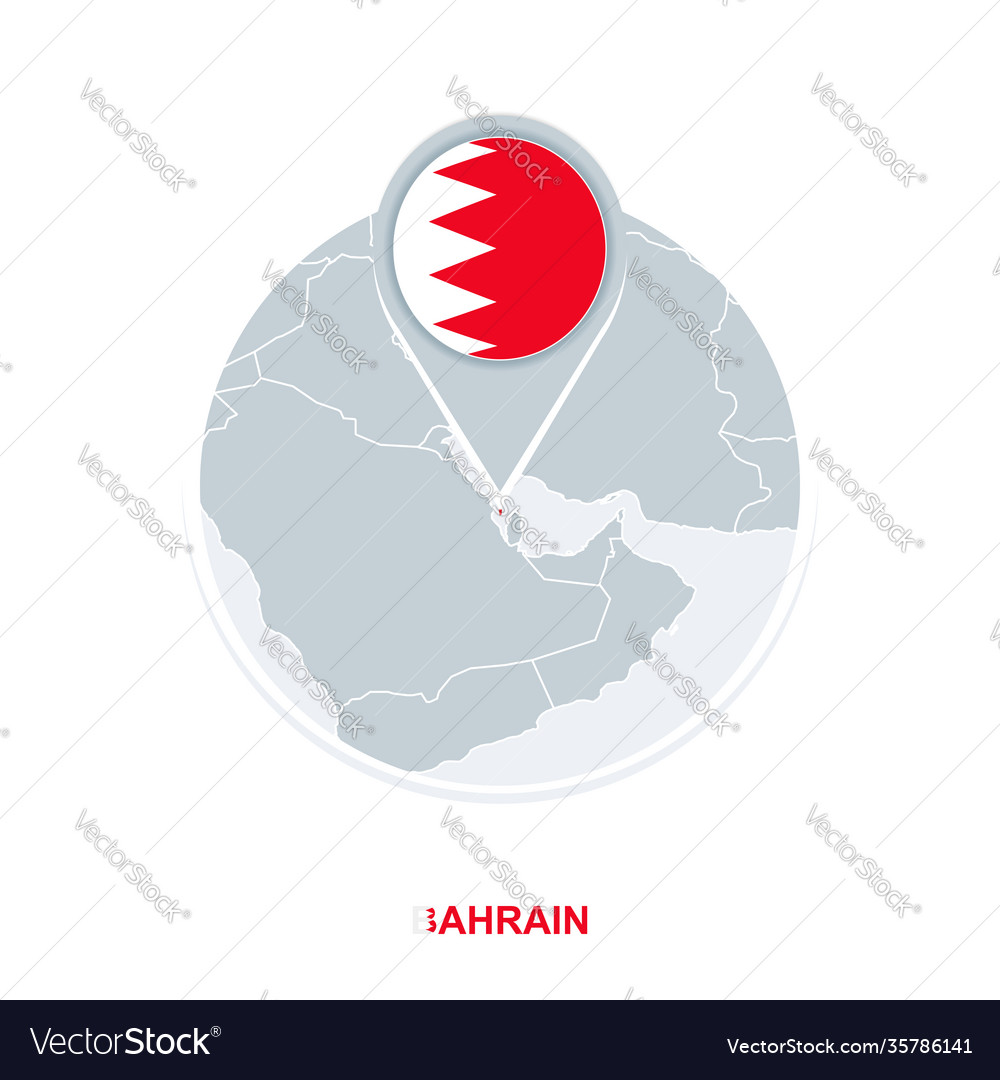 Bahrain map and flag icon with highlighted