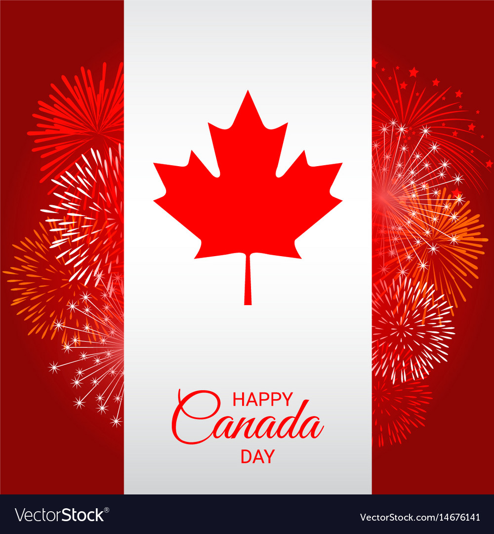 Canada flag with fireworks for national day of Vector Image