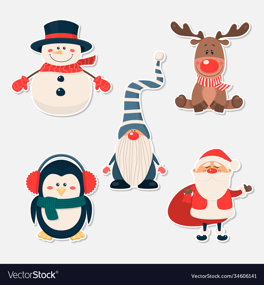 Christmas cute characters and animals vector image Christmas cute characters and animals