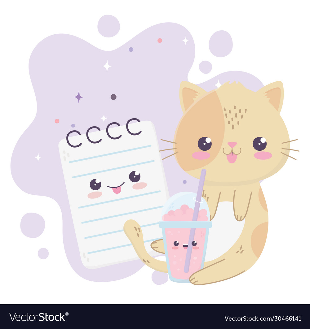 Cute cat milkshake and notepad kawaii cartoon