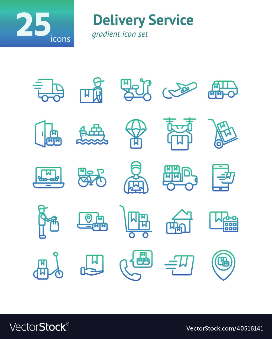 Delivery service gradient icon set vector image Delivery service gradient icon set