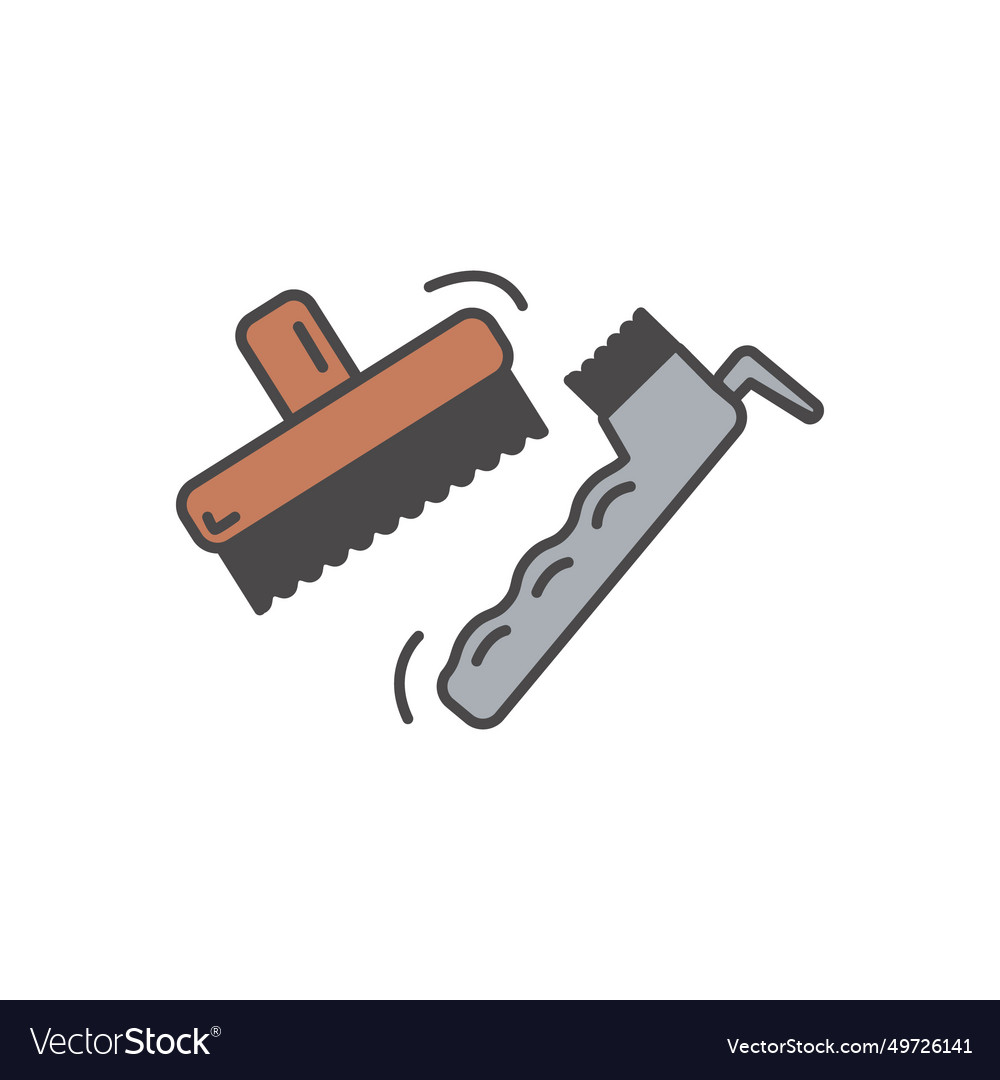 Flat Colored Icon Of Brush Hoof Pick Tools Vector Image