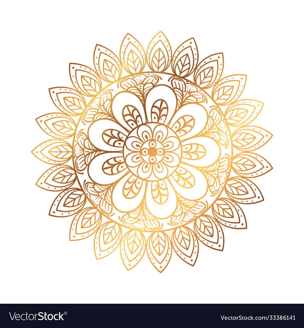 Golden Flower Mandala On White Background Vector Image