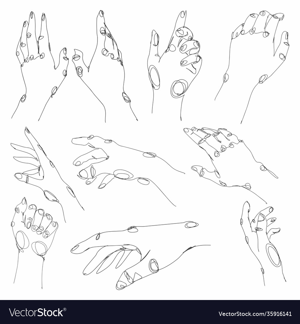 Hands line art set sketch with hand outline Vector Image