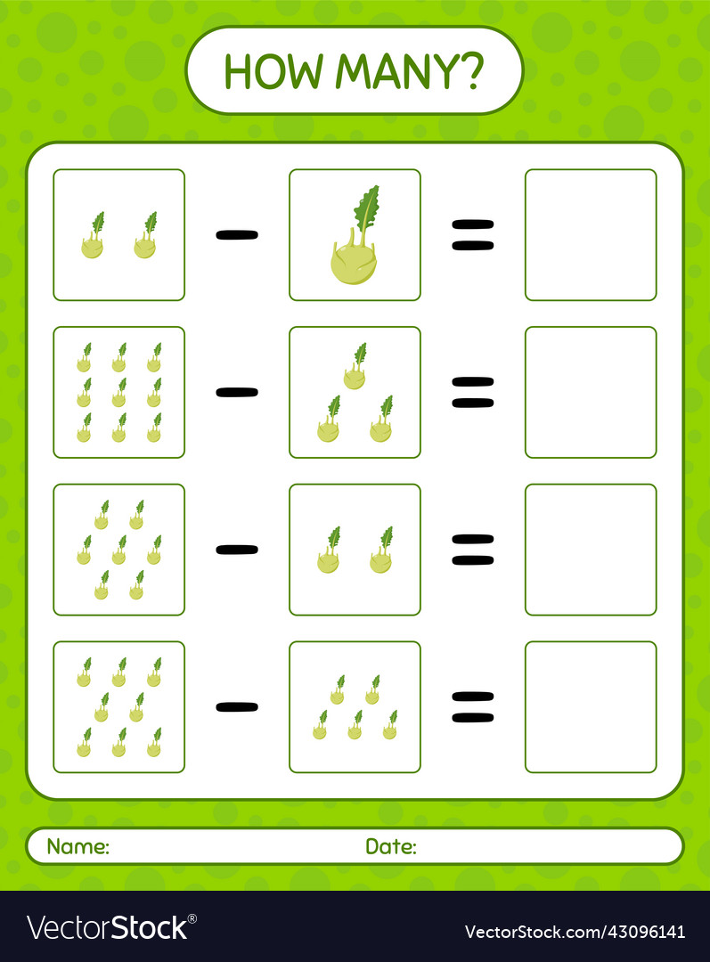 How many counting game with kohlrabi worksheet