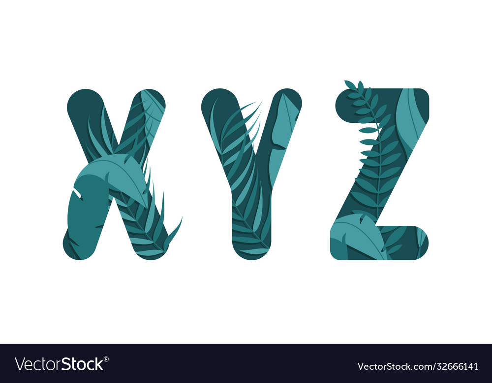 Letters x y z alphabet leaf design