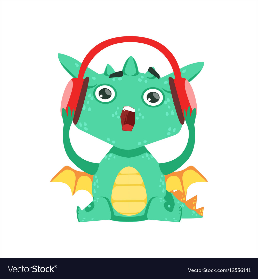 Kleine Anime-Stil Baby Drachen hören Musik