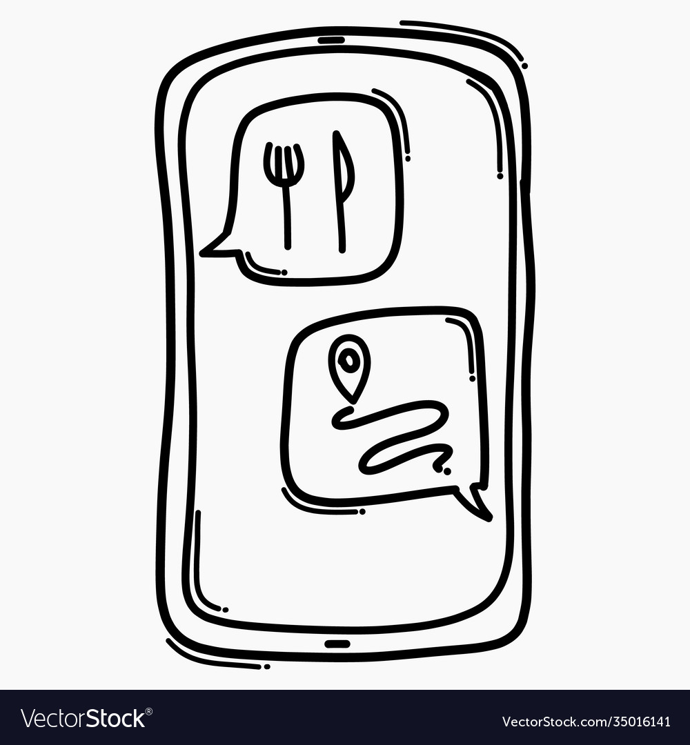 Mobile App Food Delivery Chat Doodle Icon Drawing Vector Image