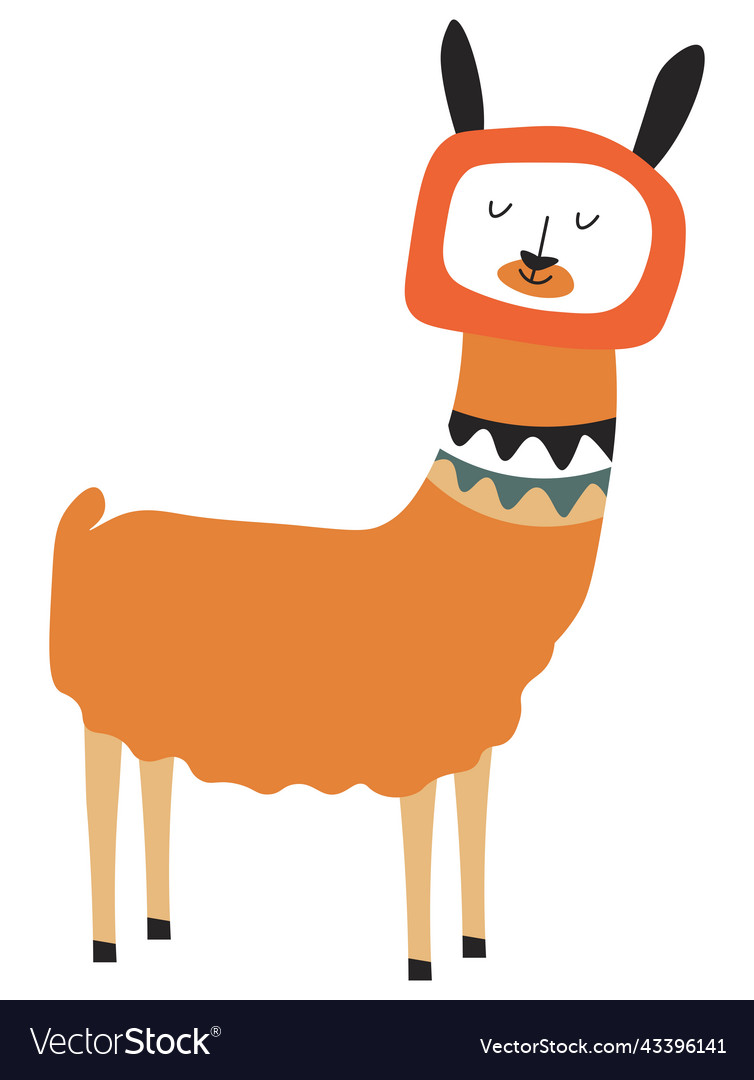 Portrait Of Llama Animal Cute Cartoon Character Vector Image