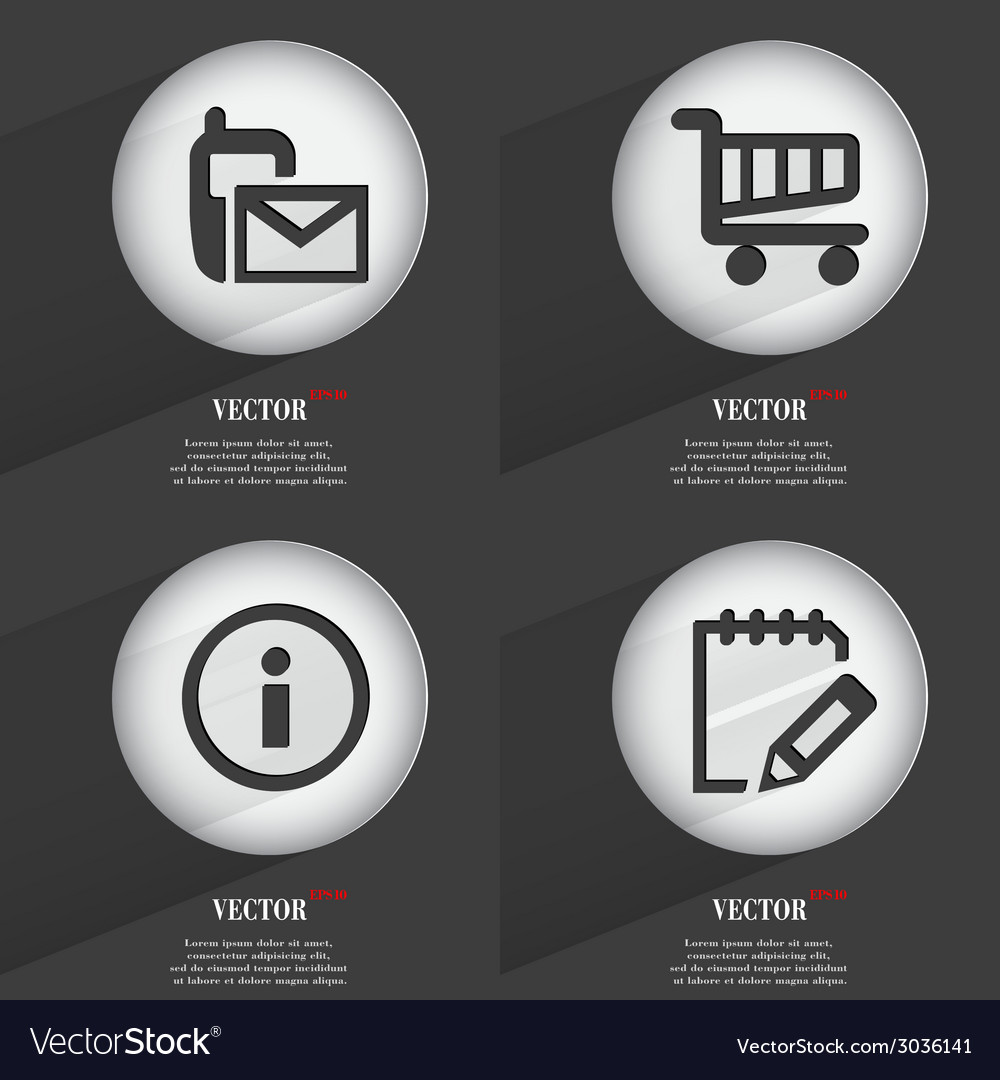 Set of trendy buttons icons with long shadow
