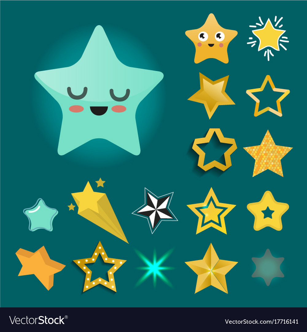 Shiny star icons in different style pointed