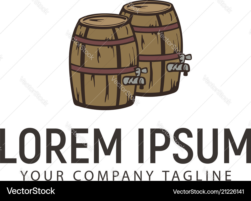 Wine barrel retro hand drawn logo design concept Vector Image
